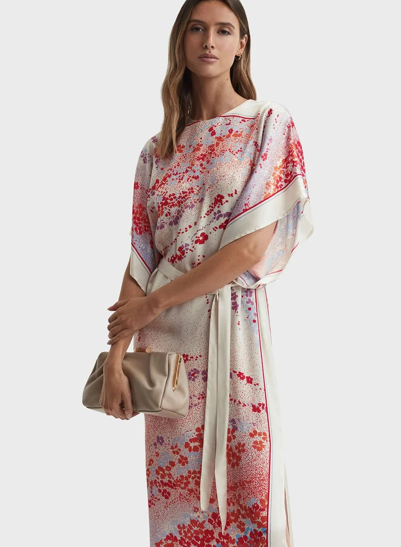 REISS Floral Printed Side Slit Dress