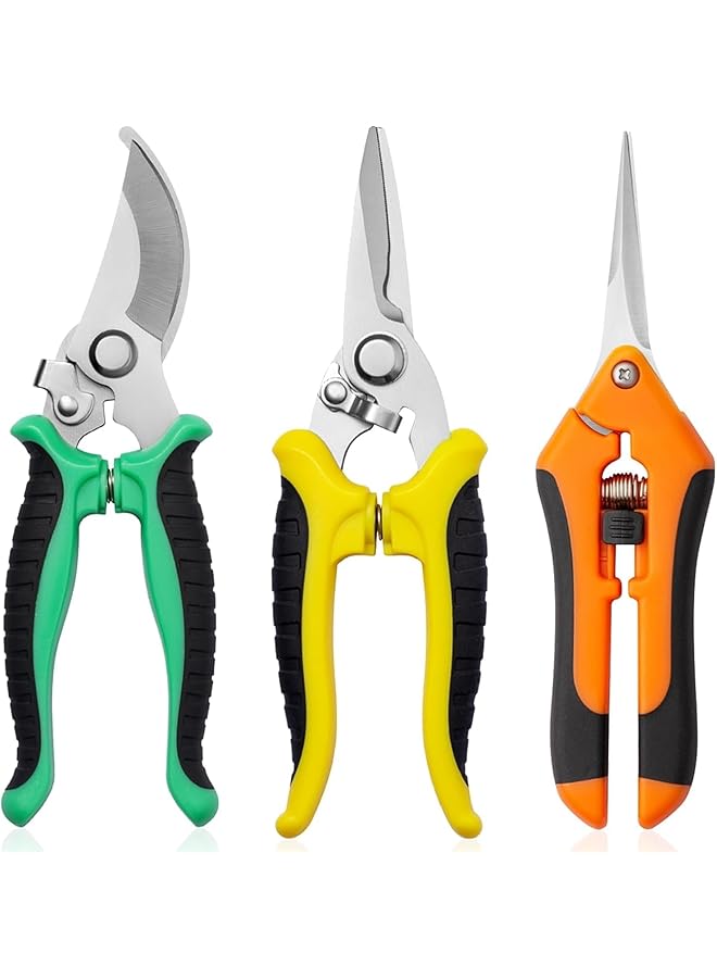 promass 3 Pcs Gardening Pruning Shears, Stainless Steel Gardening Scissors, Garden Potted Pruning Shears With Non-Slip Handle, Suitable For Pruning Flowers, Plants, Bonsai, Hydroponics - Image 1