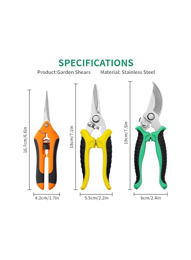 promass 3 Pcs Gardening Pruning Shears, Stainless Steel Gardening Scissors, Garden Potted Pruning Shears With Non-Slip Handle, Suitable For Pruning Flowers, Plants, Bonsai, Hydroponics - Image 3
