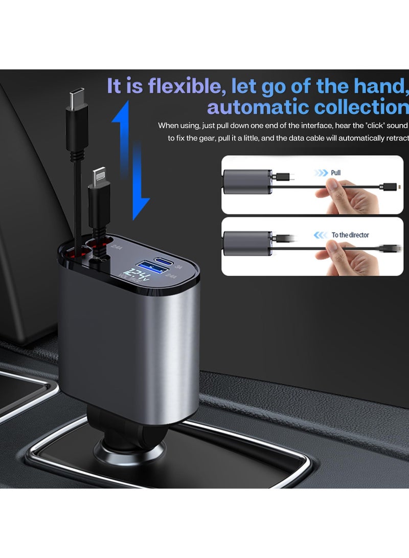 Retractable Car Charger with 66W, 4 in 1 Car Fast Charger for iPhone and Type C, Retractable Cables (31.5 inch) and 2 Charging Ports, Compatible with iPhone 15/14/13/12 Pro Max XR,iPad,Samsung,Pixel - Image 5