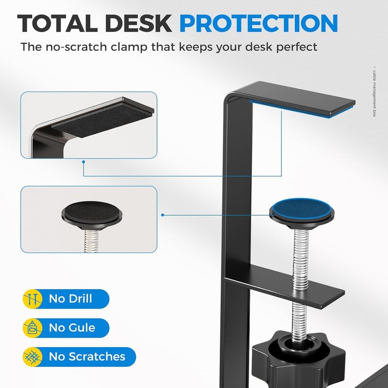 Cinati [Upgraded] Extra Large Under Desk Cable Management, 25" Wire Organizers No Drill, Cable Tray with Clamp for Wire Management, Cord Organization Box for Office, Home - No Damage to Desk(Black) - Image 3