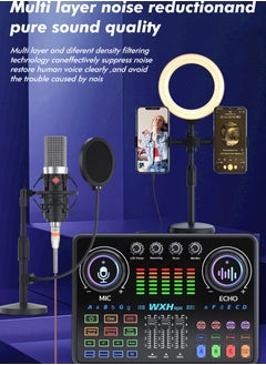Sunbmebge Sound Card Condenser Microphone Kit/Live Broadcast Equipment with Ring Light/Recording Studio for Live Streaming/Suitable for Podcasting/Live Broadcasting/Singing/PC/Mobile/TikTok/YouTube  - Image 3