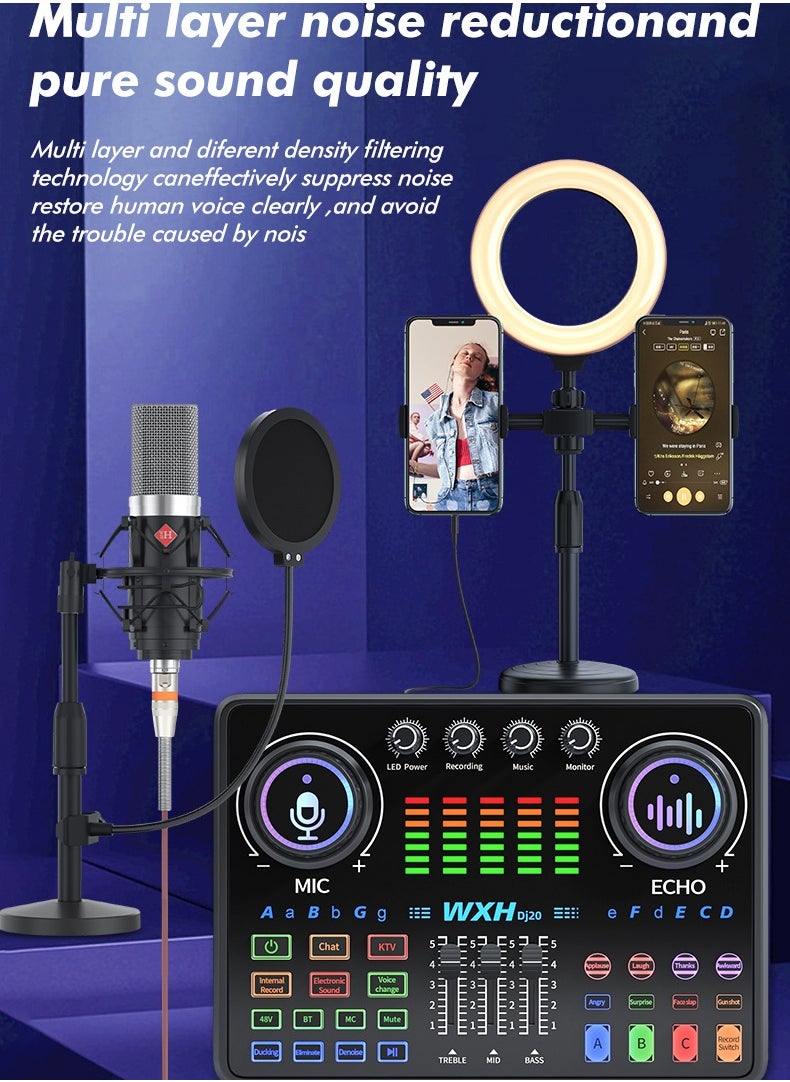 Sunbmebge - Sound Card Condenser Microphone Kit/Live Broadcast Equipment with Ring Light/Recording Studio for Live Streaming/Suitable for Podcasting/Live Broadcasting/Singing/PC/Mobile/TikTok/YouTube - Image 1