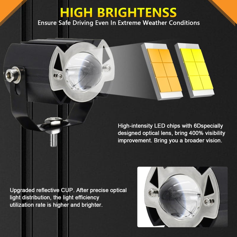 Motorcycle LED Driving Lights 1 Pack Black Innovative Bat-like Appearance Enhanced Brightness 6 ZES-3575 LED Chips - 3 Lighting Modes IP68 Waterproof Motorcycle Spotlight for Motorcycles Trucks Off-Ro - Image 3
