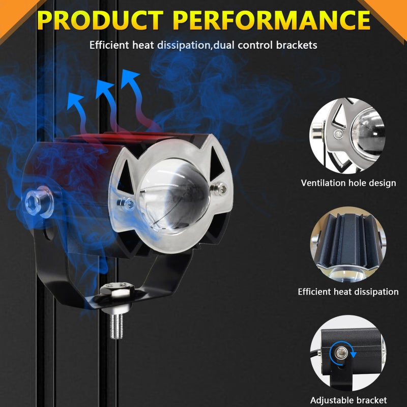 Motorcycle LED Driving Lights 1 Pack Black Innovative Bat-like Appearance Enhanced Brightness 6 ZES-3575 LED Chips - 3 Lighting Modes IP68 Waterproof Motorcycle Spotlight for Motorcycles Trucks Off-Ro - Image 5