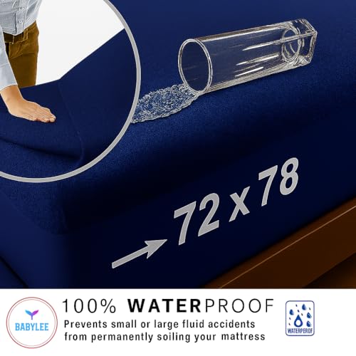 BABYLEE Mattress Protector King Size 78x72 Ultra Soft Breathable & Fitted Bed Protector Terry Cover Double Bed (6.5x6 feet, Fits 10 Inches, Dark Blue) - Image 2