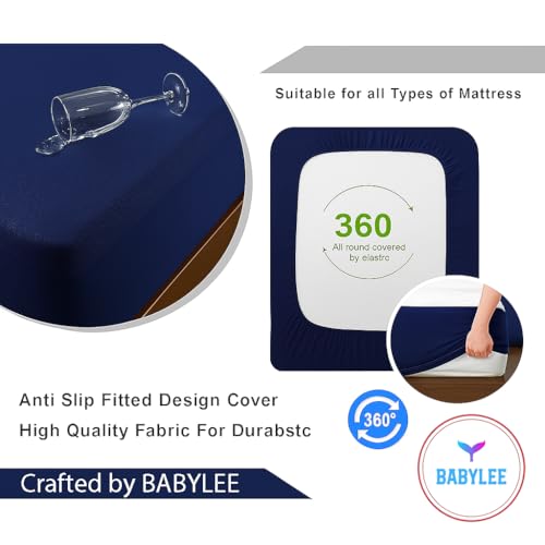 BABYLEE Mattress Protector King Size 78x72 Ultra Soft Breathable & Fitted Bed Protector Terry Cover Double Bed (6.5x6 feet, Fits 10 Inches, Dark Blue) - Image 3