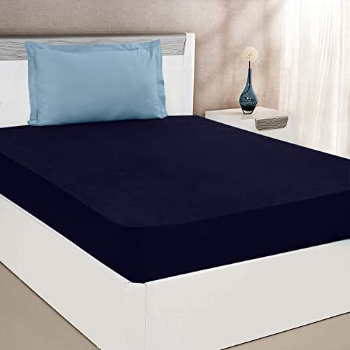 BABYLEE Mattress Protector King Size 78x72 Ultra Soft Breathable & Fitted Bed Protector Terry Cover Double Bed (6.5x6 feet, Fits 10 Inches, Dark Blue) - Image 1