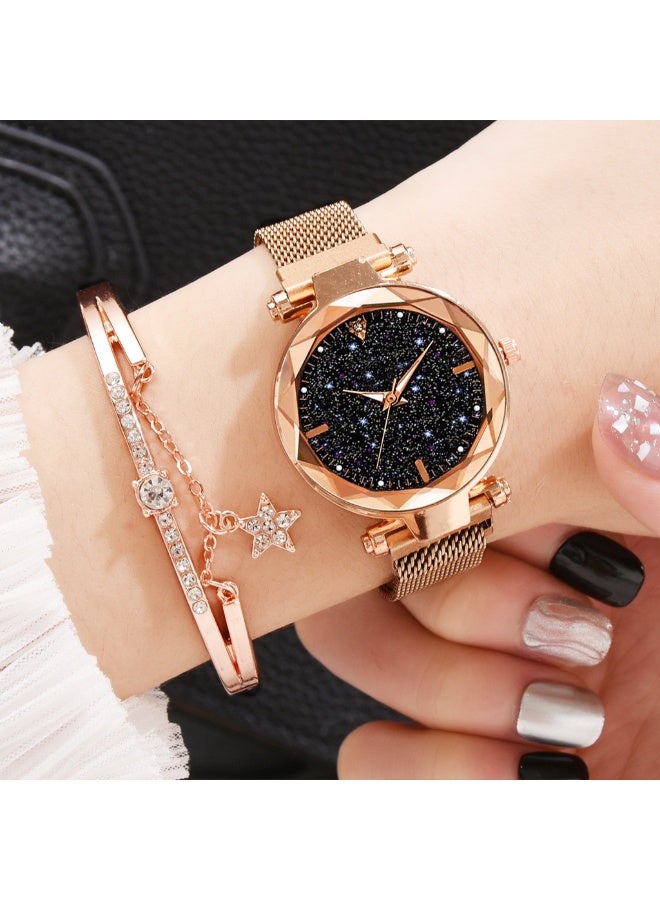 Women's Rose Gold Magnetic Watch & Bracelet Set - Night Glow Dial & Adjustable Band - Image 1