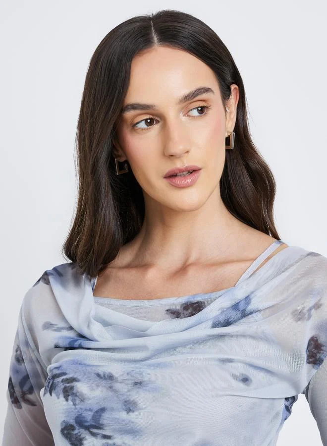 Styli Styli Floral Print Cowl Neck Top