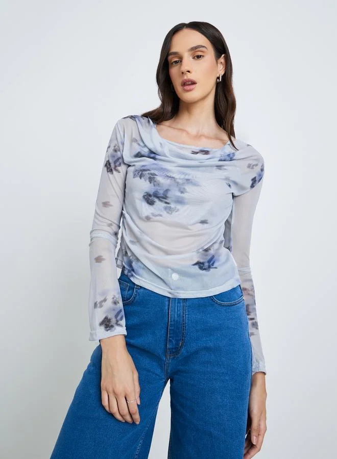 Styli Styli Floral Print Cowl Neck Top