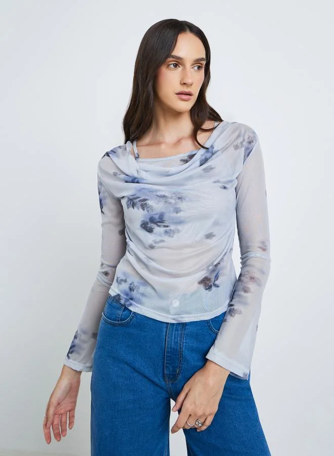 Styli Styli Floral Print Cowl Neck Top