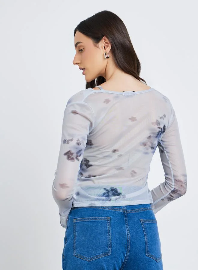 Styli Styli Floral Print Cowl Neck Top