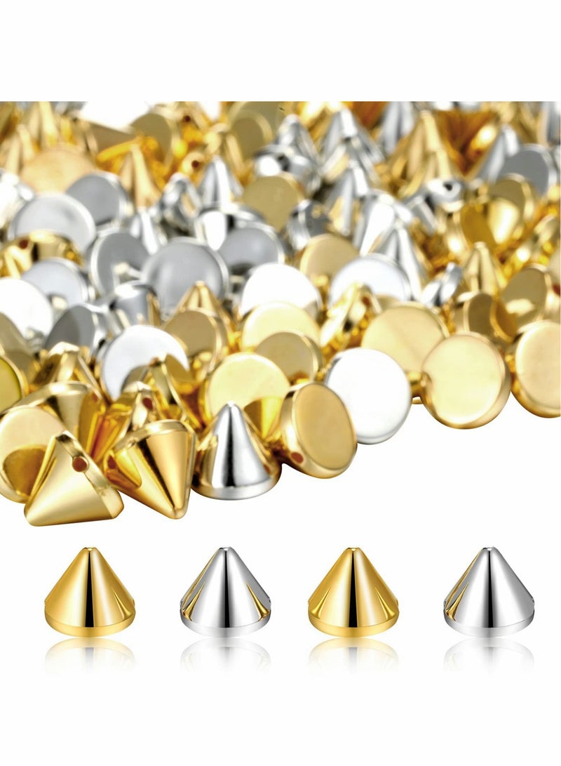 Excefore 200pcs Cone Spike Studs Bead, Punk Bullet Rivets Cone Spike Studs Beads, Sew On, Glue On, Stick On, DIY Garments, Bags & Shoes Embellishment (Gold, Silver) - Image 1