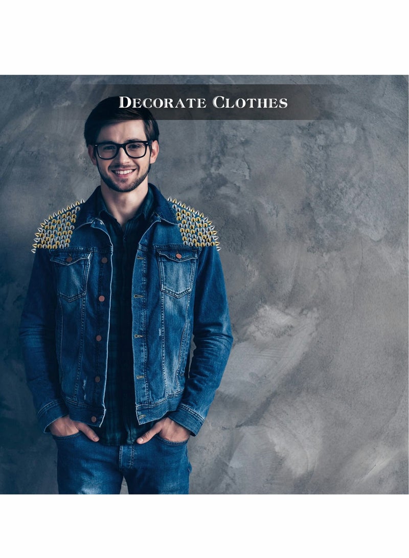 Excefore 200pcs Cone Spike Studs Bead, Punk Bullet Rivets Cone Spike Studs Beads, Sew On, Glue On, Stick On, DIY Garments, Bags & Shoes Embellishment (Gold, Silver) - Image 3