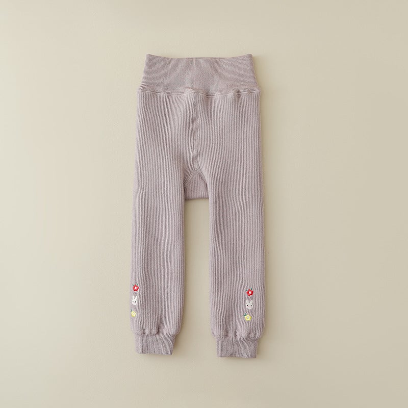 Little Girl'S Kindergarten Baby'S Big Bear Cartoon Embroidery Thickened Lamb Velvet Cropped Leggings - Image 1