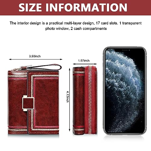 PALAY® MIni Wallet for Women PU Leather Purse Card Coin Bag for Women RFID Card Bag Vintage Burgundy Red Wallet Clutch Bag Gift for Girls - Image 2