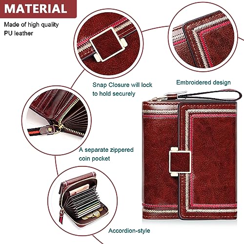 PALAY® MIni Wallet for Women PU Leather Purse Card Coin Bag for Women RFID Card Bag Vintage Burgundy Red Wallet Clutch Bag Gift for Girls - Image 3