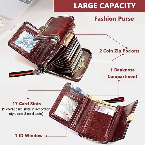 PALAY® MIni Wallet for Women PU Leather Purse Card Coin Bag for Women RFID Card Bag Vintage Burgundy Red Wallet Clutch Bag Gift for Girls - Image 4