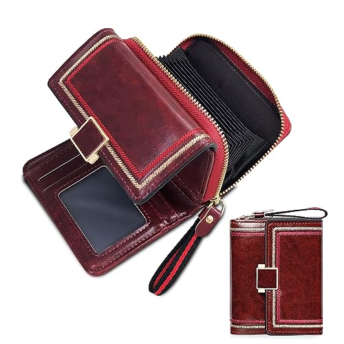 PALAY® MIni Wallet for Women PU Leather Purse Card Coin Bag for Women RFID Card Bag Vintage Burgundy Red Wallet Clutch Bag Gift for Girls - Image 1
