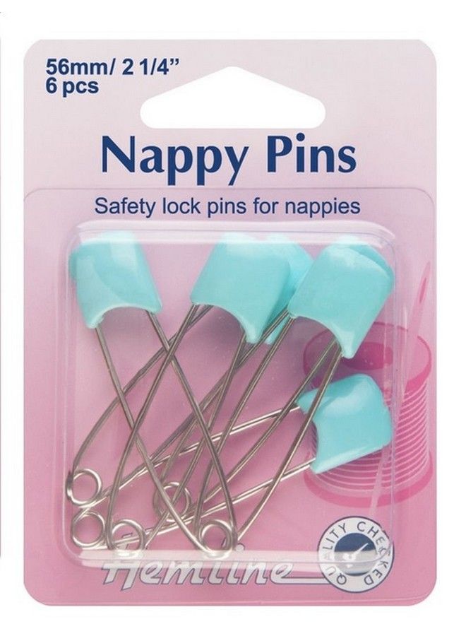 Hemline H413.B ; Blue Plastic Pushin Head Nappy Pins ; 56Mm ; 6 Pieces - Image 2