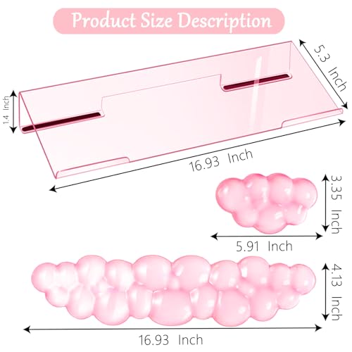 WFCYGL Acrylic Computer Keyboard Stand with Gel Cloud Wrist Rest Keyboard Riser with Comfortable Clear Silicone Mouse Wrist Pad Ergonomic Tilted Transparent Keyboard Holder for Desktop Office Hot Pink - Image 4