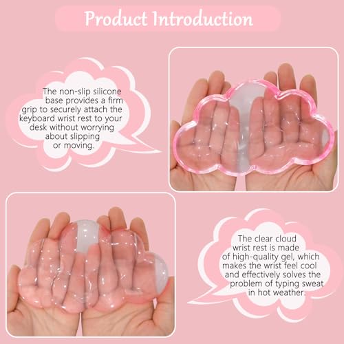 WFCYGL Acrylic Computer Keyboard Stand with Gel Cloud Wrist Rest Keyboard Riser with Comfortable Clear Silicone Mouse Wrist Pad Ergonomic Tilted Transparent Keyboard Holder for Desktop Office Hot Pink - Image 2