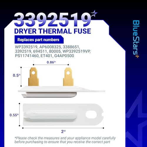 BlueStars 2-Pack 3392519 Dryer Thermal Fuse - Compatible with Whirlpool Kenmore - Replaces AP6008325 G4AP0500 3388651 694511 80005 WP3392519VP - Image 2