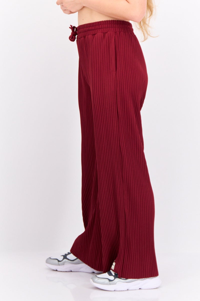 The Giving Movement Women Regular Fit Wide Leg Textured Palazzo Pants, Maroon - Image 2