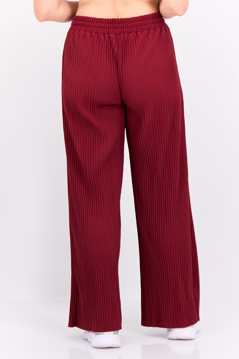 The Giving Movement Women Regular Fit Wide Leg Textured Palazzo Pants, Maroon - Image 3