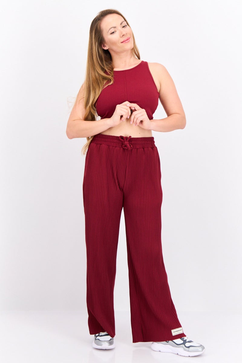 The Giving Movement Women Regular Fit Wide Leg Textured Palazzo Pants, Maroon - Image 4