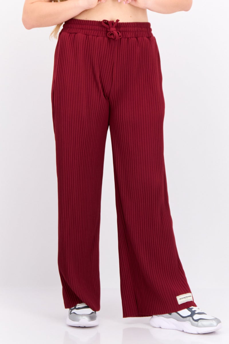 The Giving Movement Women Regular Fit Wide Leg Textured Palazzo Pants, Maroon - Image 1
