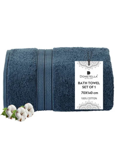 Donetella Premium 100 % Combed Cotton 1-Pcs Bath Towel(70 X 140 CM) 600 GSM Large Towel, Highly Absorbent, Quick Dry,Best Towel for Bathroom, Spa And Hotel,Dark Blue