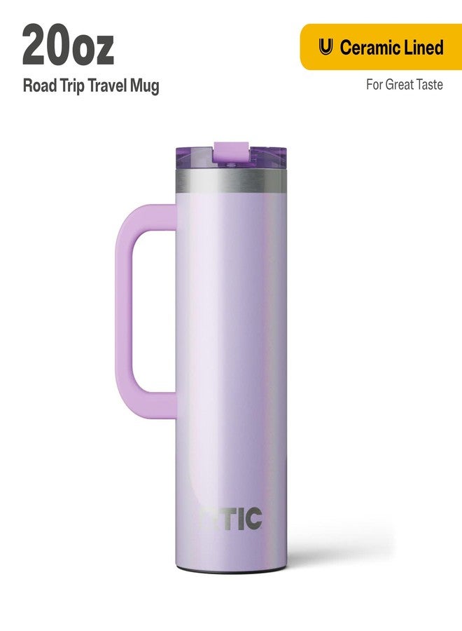 RTIC 20oz Road Trip Travel Mug with Lid and Handle, Ceramic Lined, Insulated, Stainless Steel, Metal, Double Wall Vacuum-Insulation, Portable Coffee, Tea Cup for Hot and Cold Drink, Lavender Glitter - Image 2