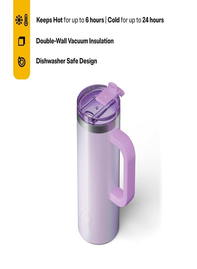 RTIC 20oz Road Trip Travel Mug with Lid and Handle, Ceramic Lined, Insulated, Stainless Steel, Metal, Double Wall Vacuum-Insulation, Portable Coffee, Tea Cup for Hot and Cold Drink, Lavender Glitter - Image 3