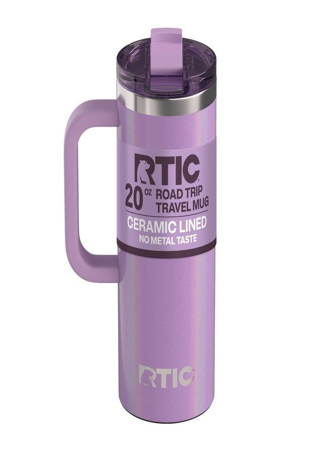 RTIC 20oz Road Trip Travel Mug with Lid and Handle, Ceramic Lined, Insulated, Stainless Steel, Metal, Double Wall Vacuum-Insulation, Portable Coffee, Tea Cup for Hot and Cold Drink, Lavender Glitter - Image 1