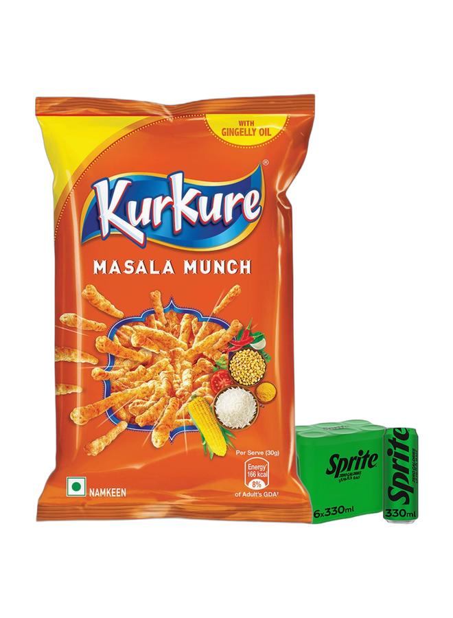 noon Kurkure Masala Munch 81.9grams + Sprite Zero Lemon Lime Carbonated Soft Drink Can Pack 6 x 330ml - Image 1