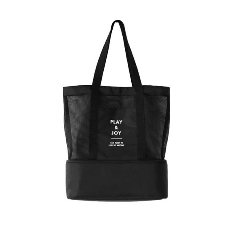 Large Breathable Beach Tote with Dry-Wet Separation Black 