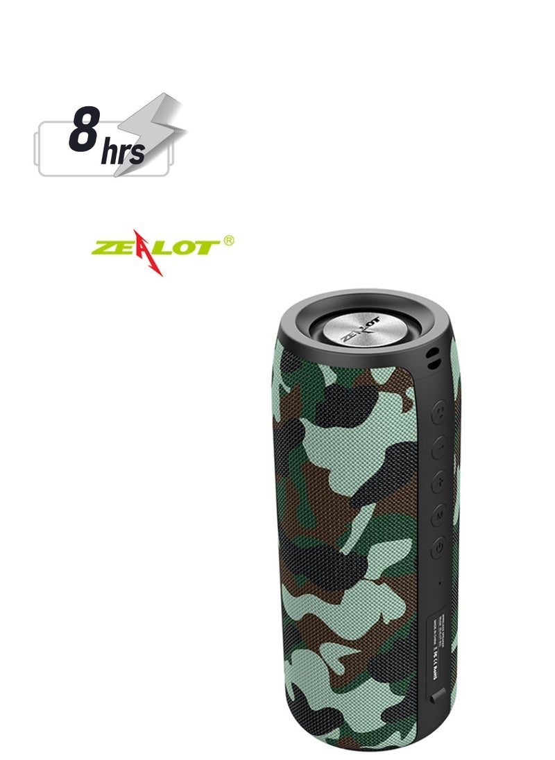 Zealot - ZEALOT S51 Green Camouflage Portable Bluetooth Speaker Outdoor 10W TWS Connection High Quality Sound IPX5 Waterproof 8 hours use time Speaker - Image 1