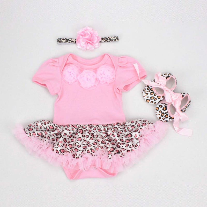 NPK collection Reborn Baby Doll Clothes Accessories 20-23 Inch Newborn Girl Pink Leopard Tutu Dress Clothing Set - Image 5