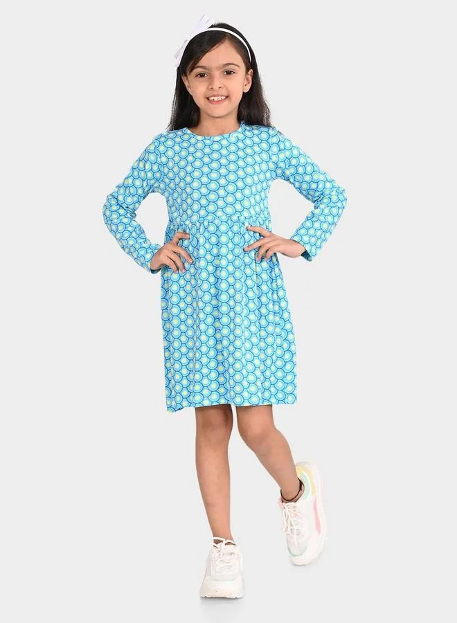Bonkids Girl's Multicolour 100% Cotton Printed Regular Fit Dress