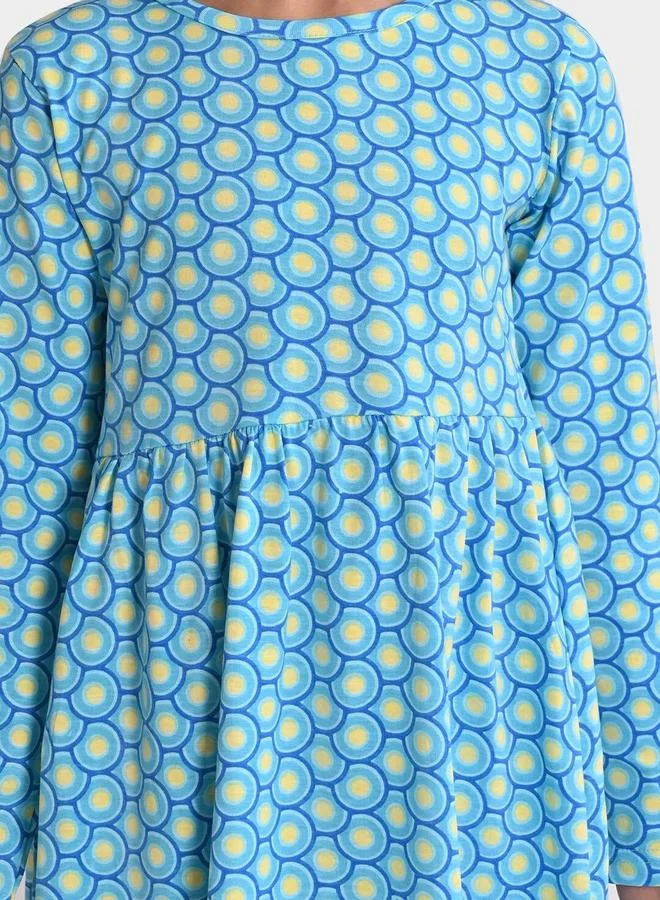 Bonkids Girl's Multicolour 100% Cotton Printed Regular Fit Dress