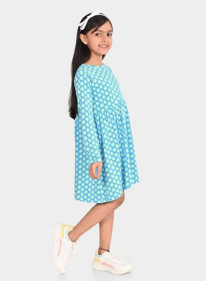 Bonkids Girl's Multicolour 100% Cotton Printed Regular Fit Dress