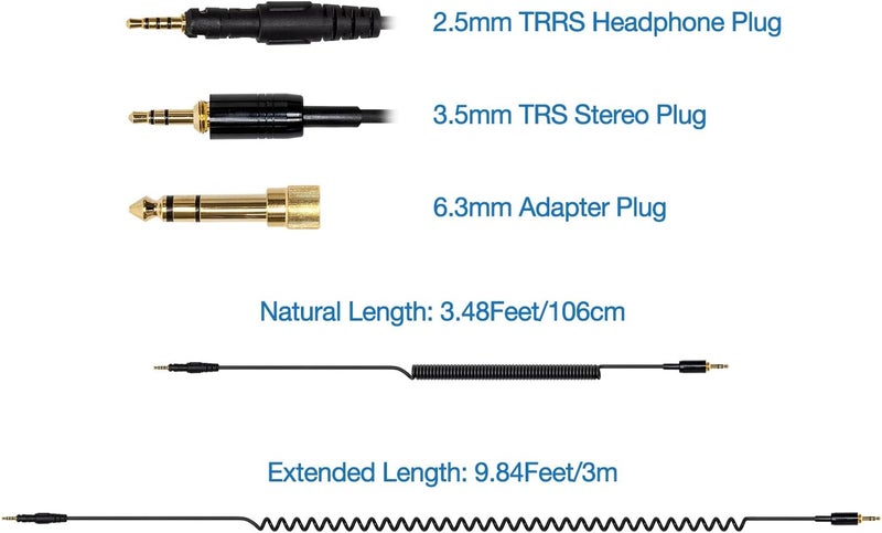 Voarmaks 4 قطبي خطوات طويلة كابل دي جي صوتي سلك قابس متوافق مع سماعات الرأس Pioneer HDJ-X5 و X7 و S7 و CUE1 سلك دي جي ملفوف ممتد - Image 4
