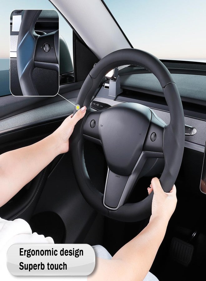 Aotoyou Custom-Fit for Tesla Model 3/Y Steering Wheel Cover, Carbon Fiber Leather Steering Wheel Cover Protector for Tesla Model 3 2017-2023/ Model Y 2020-2024 Accessories, Black - Image 4