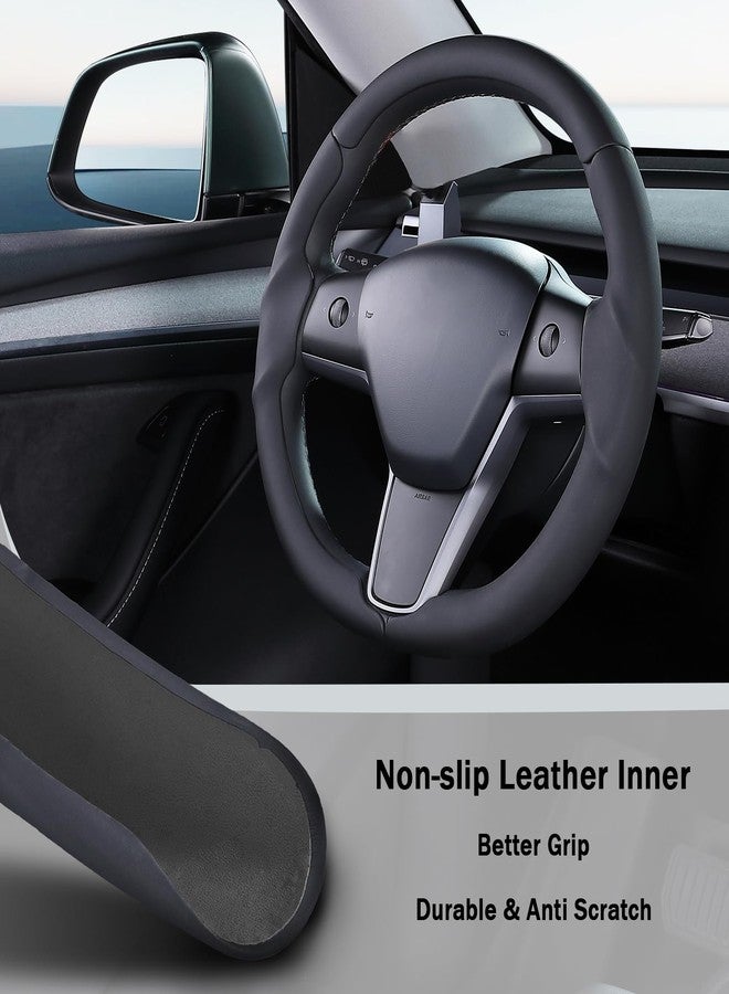Aotoyou Custom-Fit for Tesla Model 3/Y Steering Wheel Cover, Carbon Fiber Leather Steering Wheel Cover Protector for Tesla Model 3 2017-2023/ Model Y 2020-2024 Accessories, Black - Image 3
