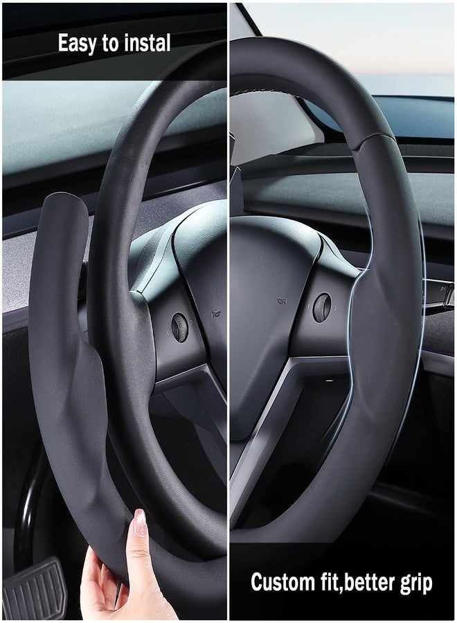 Aotoyou Custom-Fit for Tesla Model 3/Y Steering Wheel Cover, Carbon Fiber Leather Steering Wheel Cover Protector for Tesla Model 3 2017-2023/ Model Y 2020-2024 Accessories, Black - Image 5