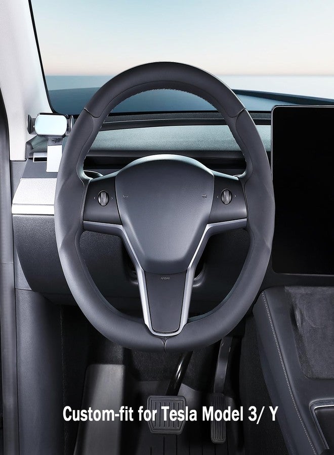 Aotoyou Custom-Fit for Tesla Model 3/Y Steering Wheel Cover, Carbon Fiber Leather Steering Wheel Cover Protector for Tesla Model 3 2017-2023/ Model Y 2020-2024 Accessories, Black - Image 2