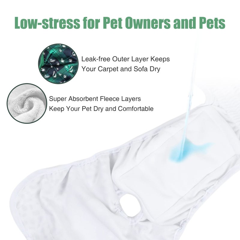 Wegreeco Washable Diapers for Female Dogs (3 Pack) - Highly Absorbent, for Dogs in Heat or Excitable Urination (Blue, Green, Red Plaid, Small) - Image 4