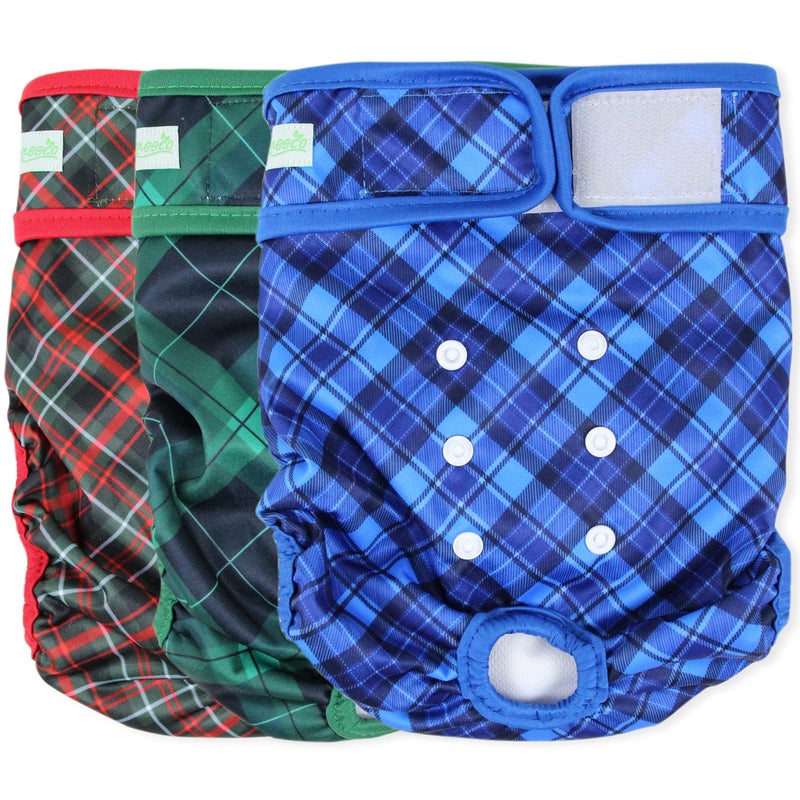 Wegreeco Washable Diapers for Female Dogs (3 Pack) - Highly Absorbent, for Dogs in Heat or Excitable Urination (Blue, Green, Red Plaid, Small) - Image 1